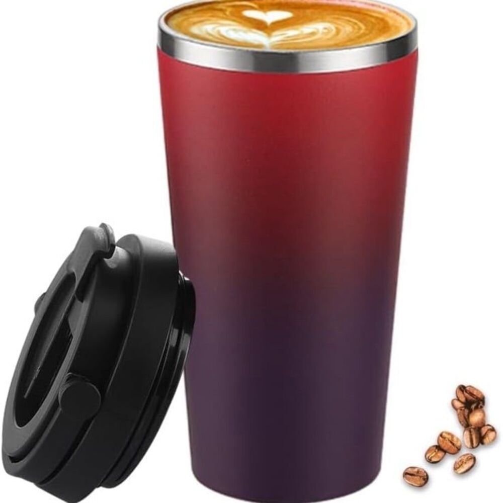 Funkrin insulated ceramic double wal coffee mug 16 OZ with flyp lid & handle NWT